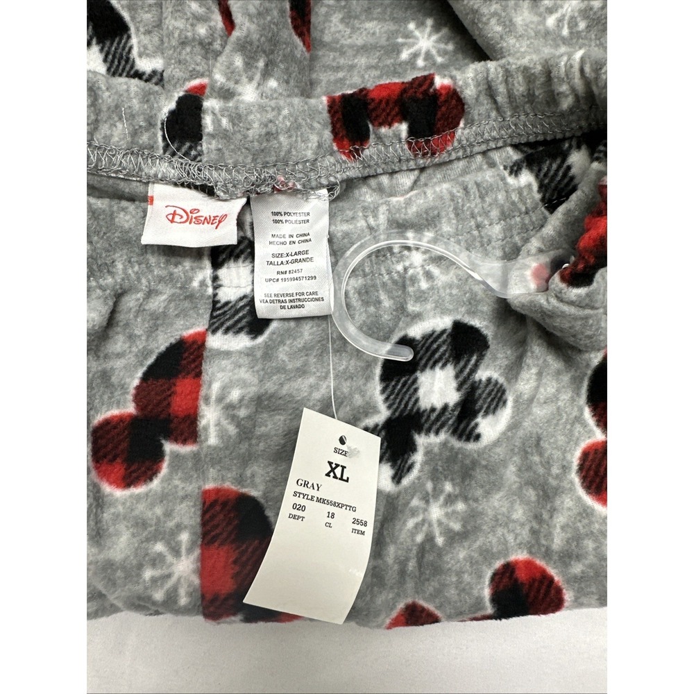 Disney Mens Lounge Pajama Pants XL Mickey Mouse Ears Buffalo Plaid Gray NWT - Picture 4 of 8